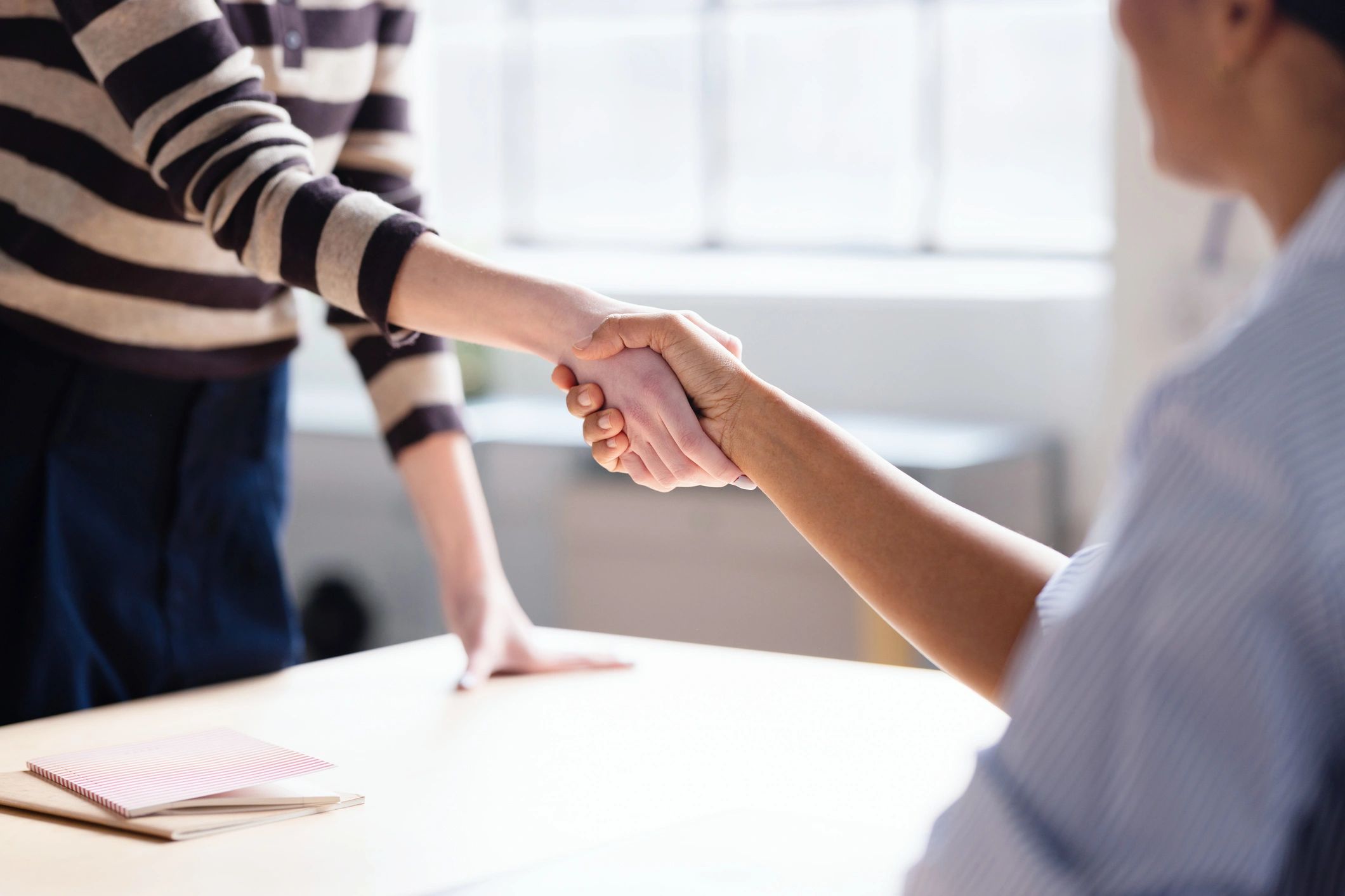 Professionals shaking hands after reaching a business agreement